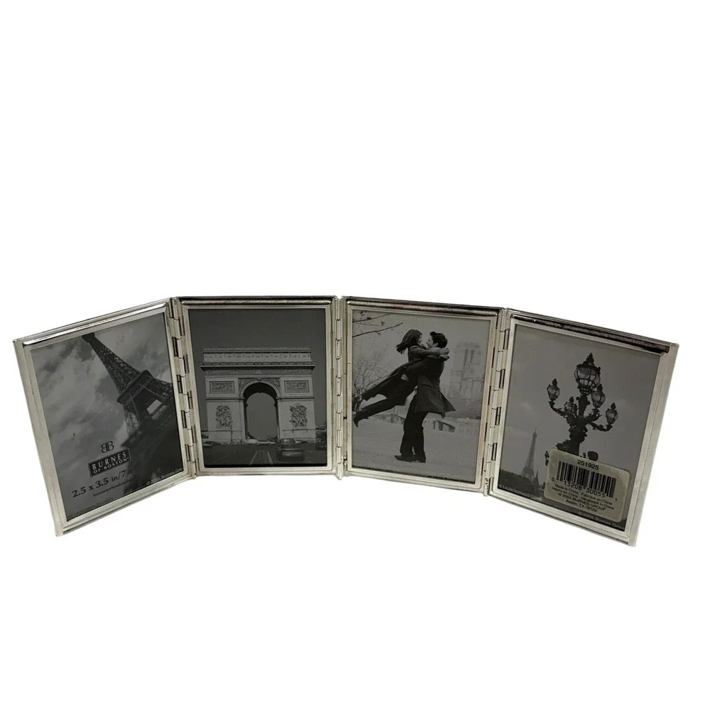 Vintage Burnes of Boston Silver Metal Quad Fold 2.5x3.5 Picture Frame 4-Way